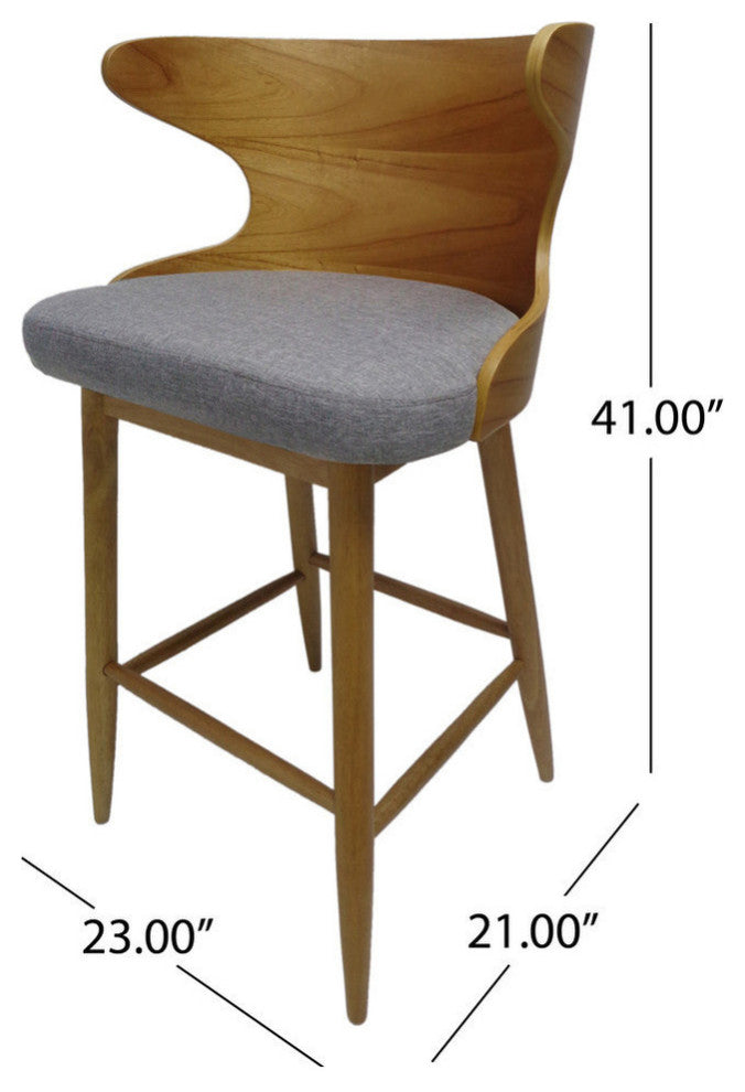 GDF Studio Truda Mid Century Modern Fabric Barstools, Set of 2, Light Gray/Natural