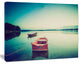Pink Boat in Vintage Lake, Boat Canvas Art Print, 20"x12"