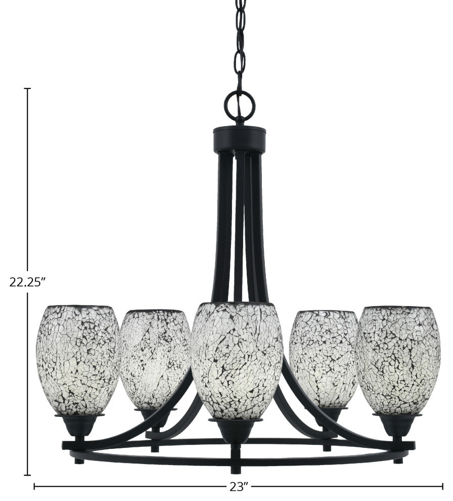 Paramount 5-Light Chandelier, Matte Black, 5" Black Fusion Glass