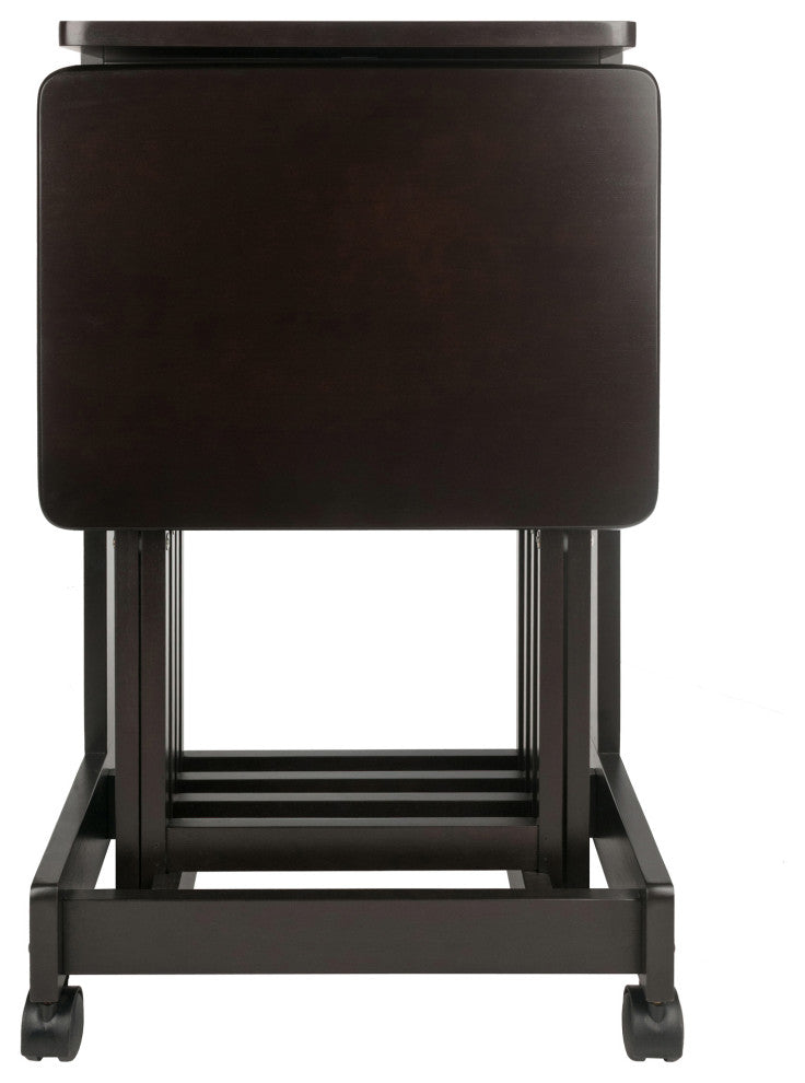 Brienda 5-Pc Snack Table Set with Flip Top Mobile Stand, Coffee