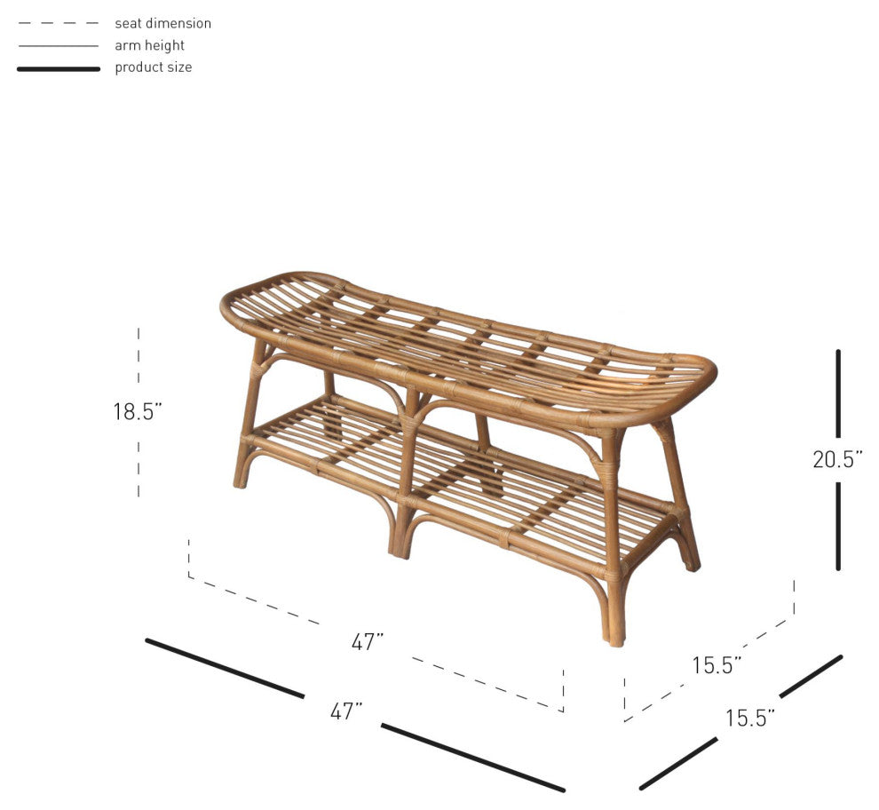 Damara Rattan Bench With Shelf