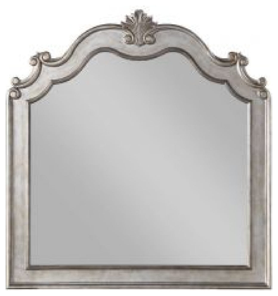 Benzara BM275065 43" Wood Mirror, Scalloped Crown Top, Poly Resin, Silver