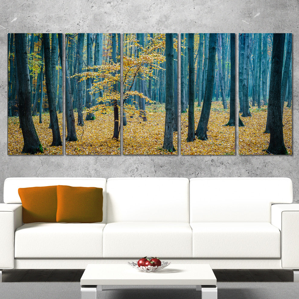 "Dense Autumn Beach Forest" Oversized Forest Canvas Artwork, 5 Panels, 60"x28"