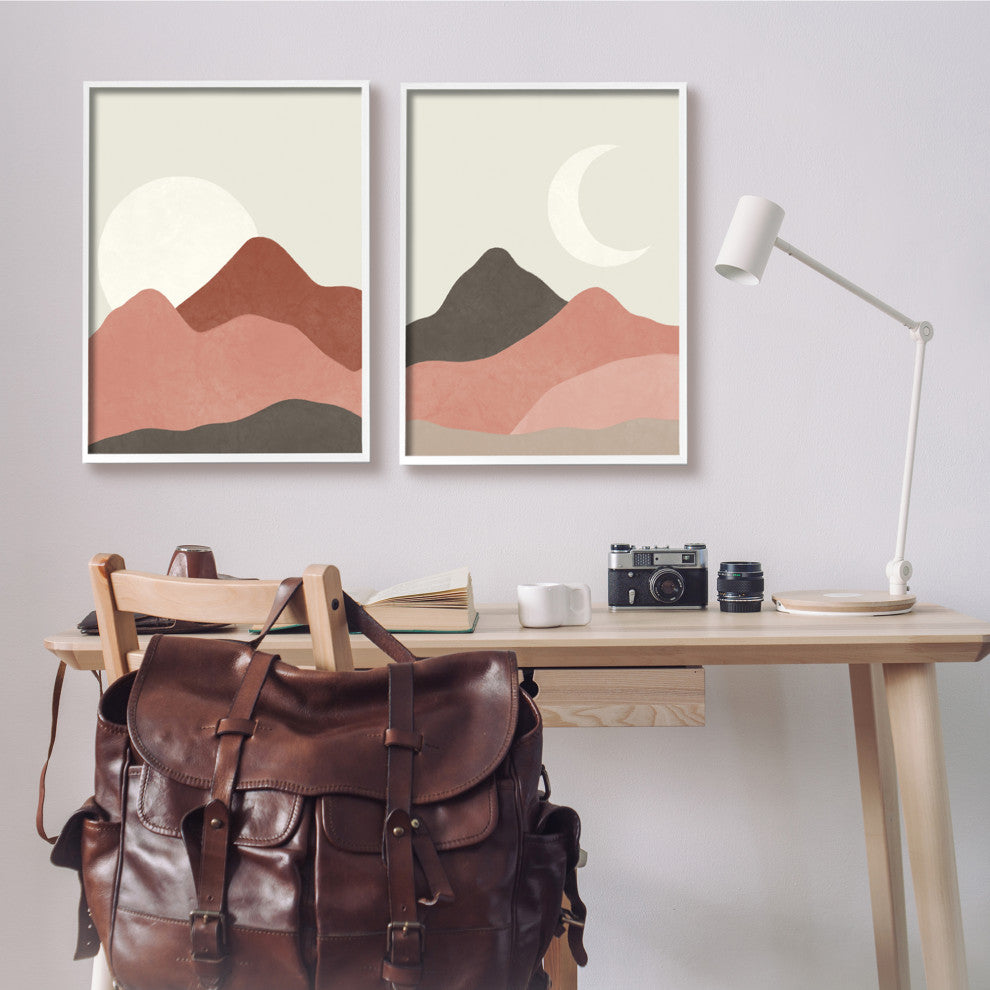 Sun and Crescent Moon Warm Dessert Canyon Landscape,24 x 30