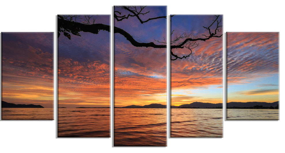 Beautiful Sunset Beach In Phuket, Seashore Canvas Art Print, 60"x32", 5 Panels