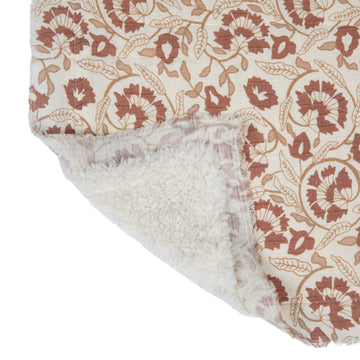 Woven Cotton and Sherpa Throw Blanket, Natural, Tan and Rose