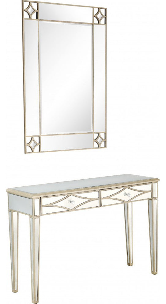 Champagne Finish Mirror and Console Table