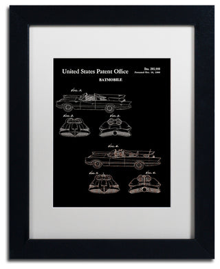 'Batmobile Car Patent, 1966, Black' Matted Framed Canvas Art by Claire Doherty