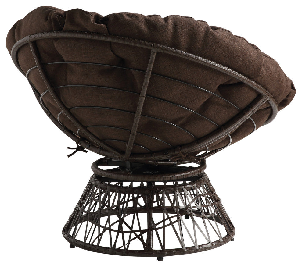 Papasan Chair With Brown Round Pillow Cushion and Brown Wicker Weave