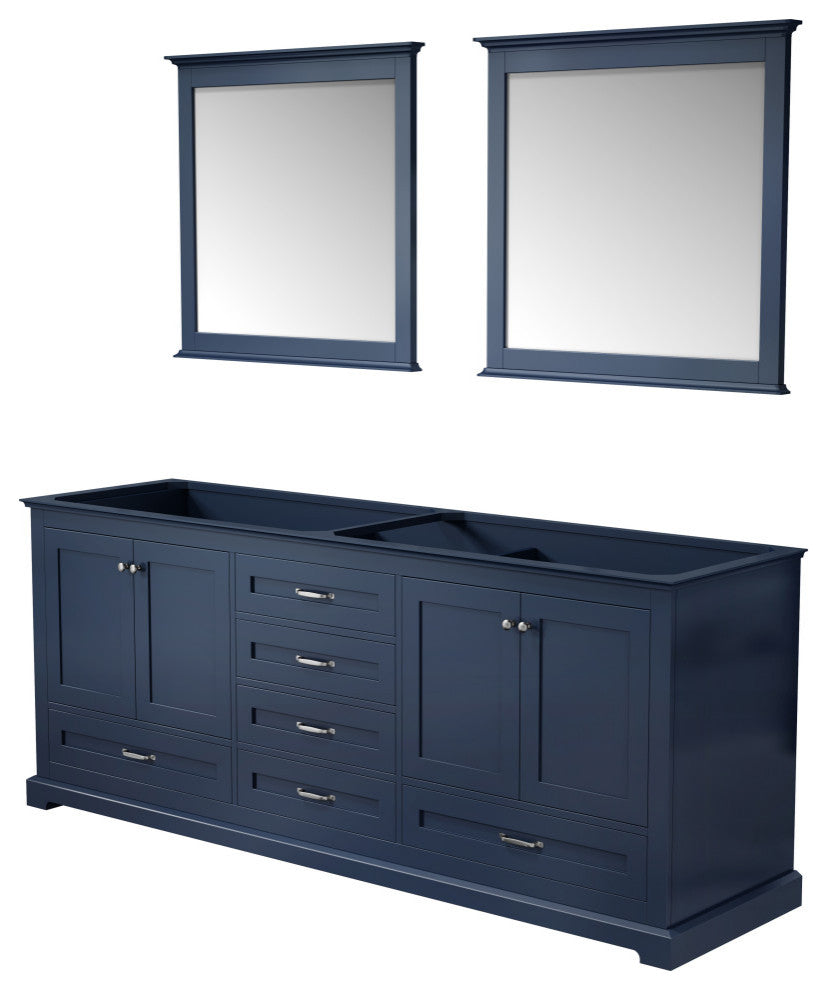 Dukes 80" Double Vanity, No Top and 30" Mirrors, Navy Blue