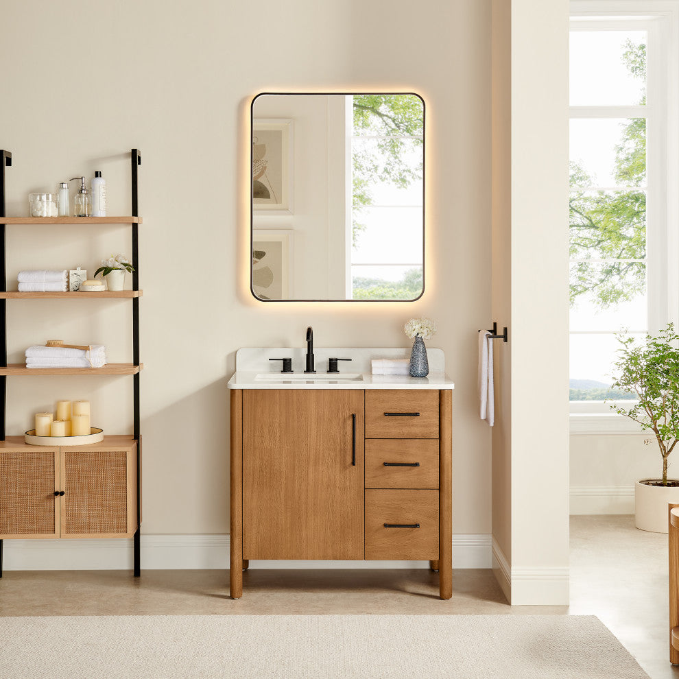 Velora Bathroom Vanity, Mango Brown, 36", With Mirror