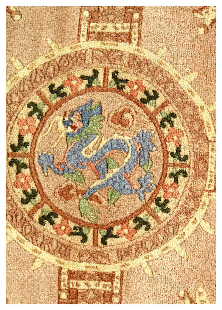 Vintage Chinese Peking Round Rug 4'x4'