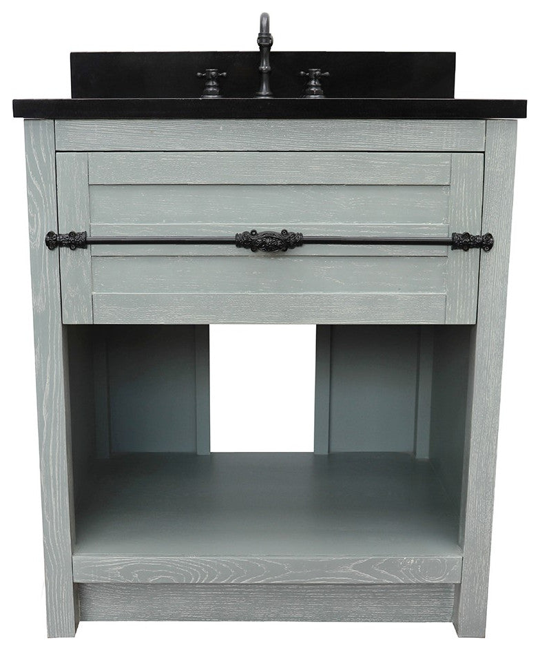 30" Single Vanity, Gray Ash, Black Galaxy Top, Oval Sink