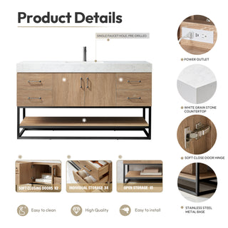 Alistair Vanity, North American Oak, Matte Black Hardware, 60" Single Sink, With Mirror