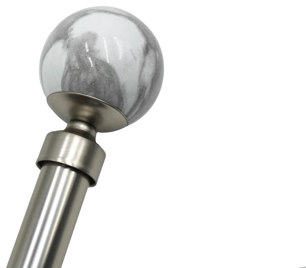 Linen Avenue Grey Marble Single Curtain Rod Set,66 to 120-Inch,Polished Nickel