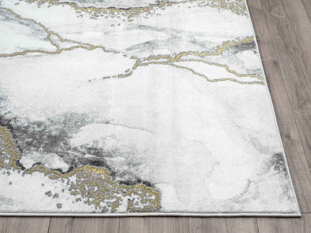 Abani Luna LUN170A Contemporary Marble Grey and Metallic Gold Area Rug