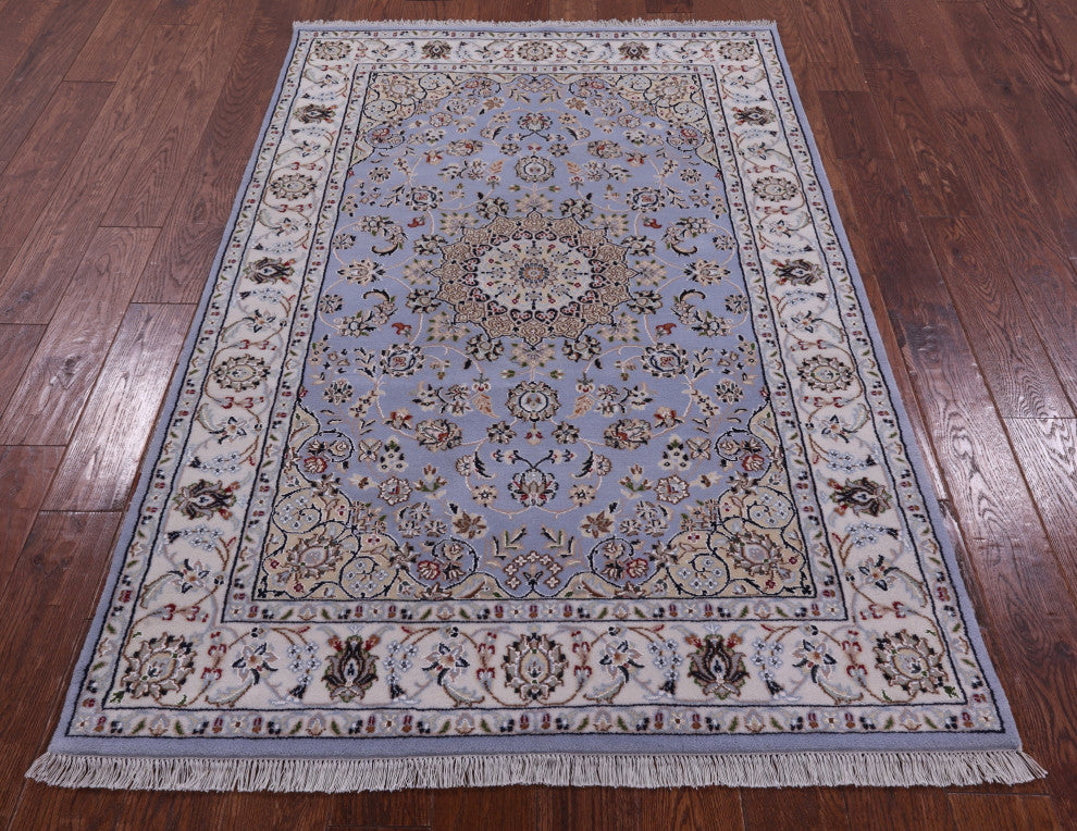 4' 1" X 6' 3" Wool & Silk Hand-Knotted Persian Nain Rug - Q14737
