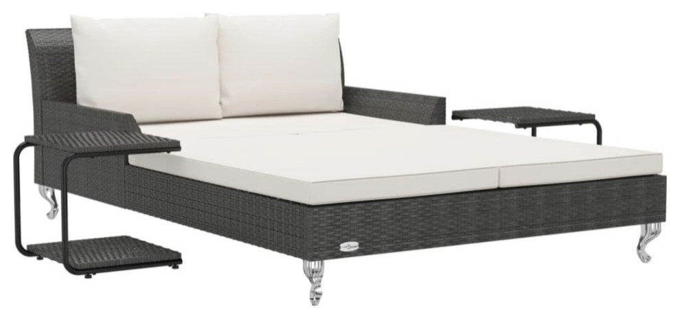 Vidaxl 2-Person Garden Sun Bed With Cushions Poly Rattan Black