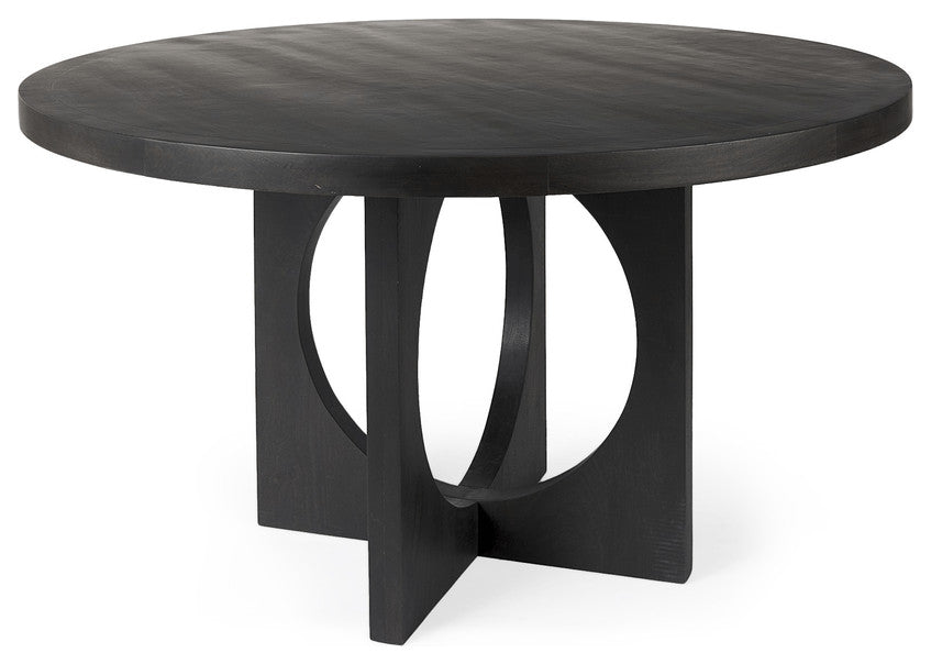 54" Black Rounded Solid Wood Pedestal Base Dining Table