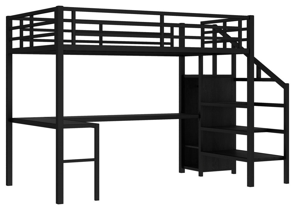 Gewnee Full Size Loft Bed with L-shaped Desk and USB