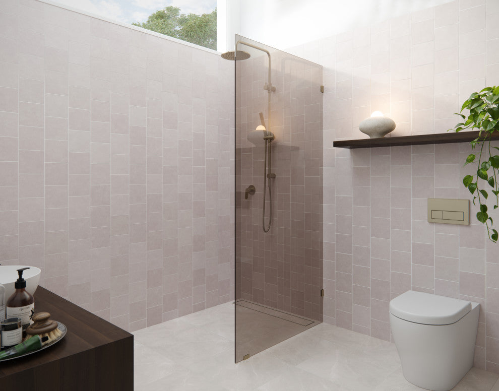 Ursa 30"x78" Frameless Fixed Glass Shower Panel With Bronze Tint, Brushed Bronze