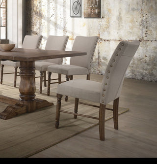 Leventis Cream Fabric Side Chairs, Weathered Oak, Set of 2