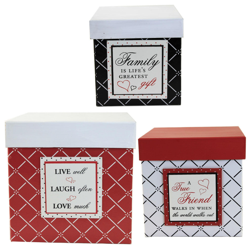 Home Decor Red White & Black Nesting Boxes Paper Decorative Storage 12120A