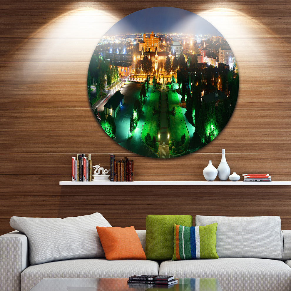 Lighted Montreal City At Night, Cityscape Photo Disc Metal Artwork, 36"