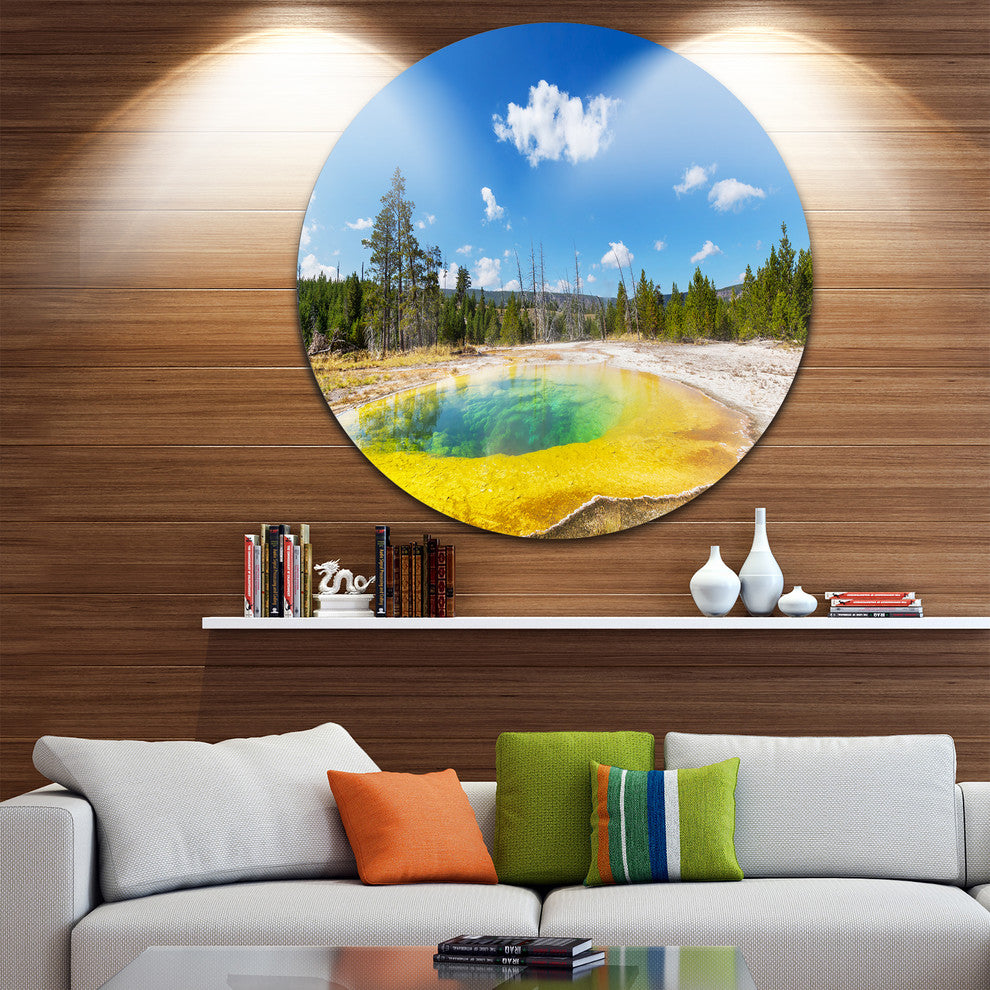 Morning Glory Pool With Bright Sky, Landscape Disc Metal Wall Art, 11"