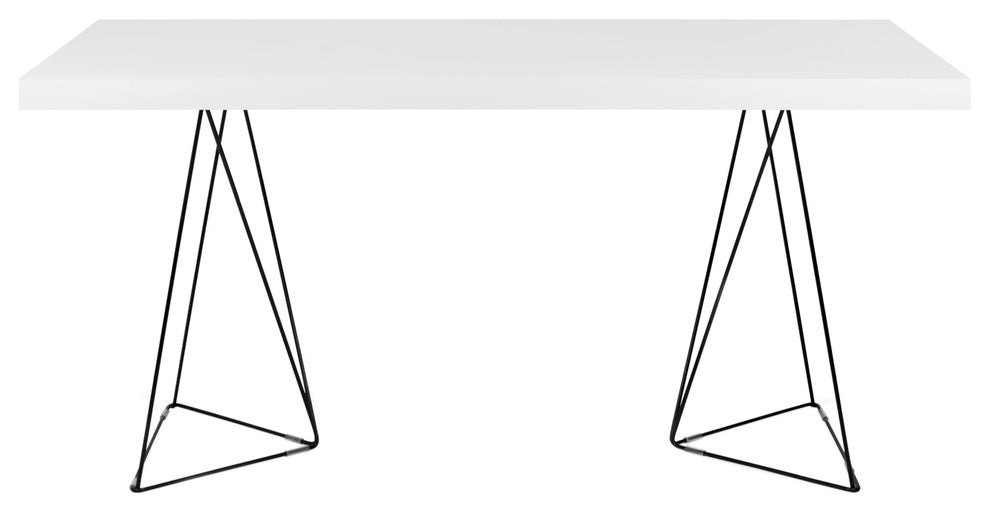 Modern Home Office Wire Leg Desk, White/Black Leg
