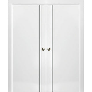 French Double Pocket Doors 36x80 | Planum 0016 White Silk | Kit Trims Rail