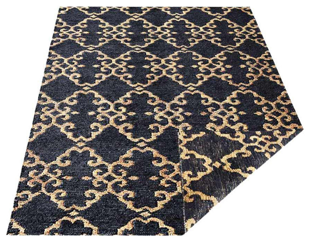 HAND KNOTTED SUMAK JUTE ECO-FRIENDLY RUGS , Charcoal Beige,Contemporary,Outdoor, [Rectangle] 5'x8'