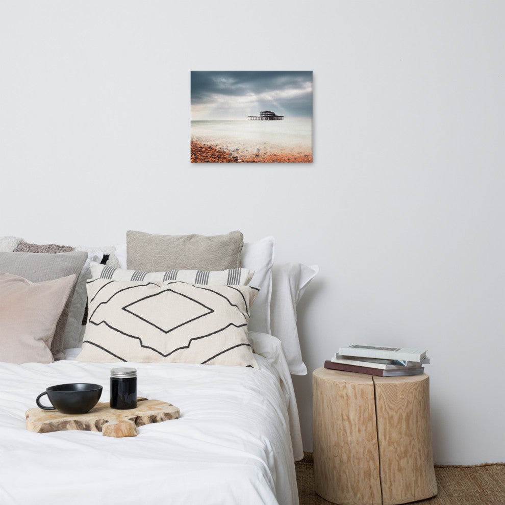 Abandoned West Pier Coastal Seascape VGT Landscape Photo Canvas Wall Art Print, 18" X 24"