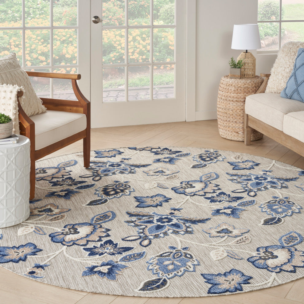 Nourison Aloha 7'10" Round Blue Grey Contemporary Area Rug