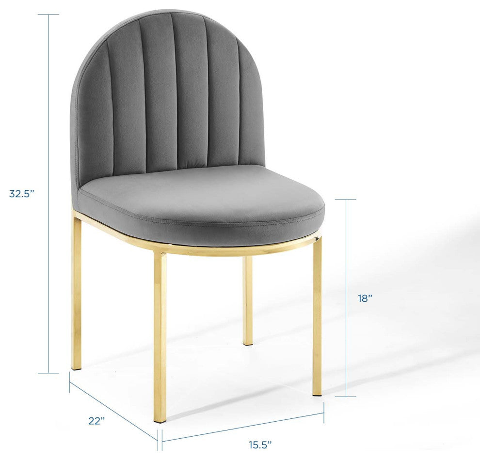 Tufted Side Dining Chair, Velvet, Gold Gray, Modern, Cafe Bistro Restaurant
