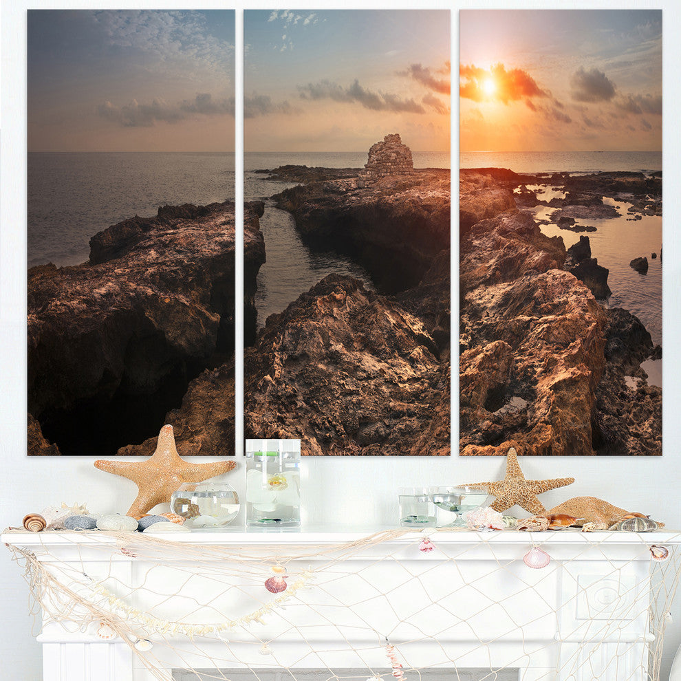 "Rocky African Coast Panorama" Oversized Beach Metal Wall Art, 3 Panels, 36"x28"