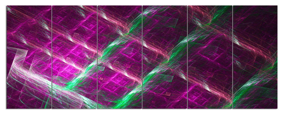 Purple Fractal Metal Grill, Abstract Wall Art Canvas, 70"x28", 6 Panels