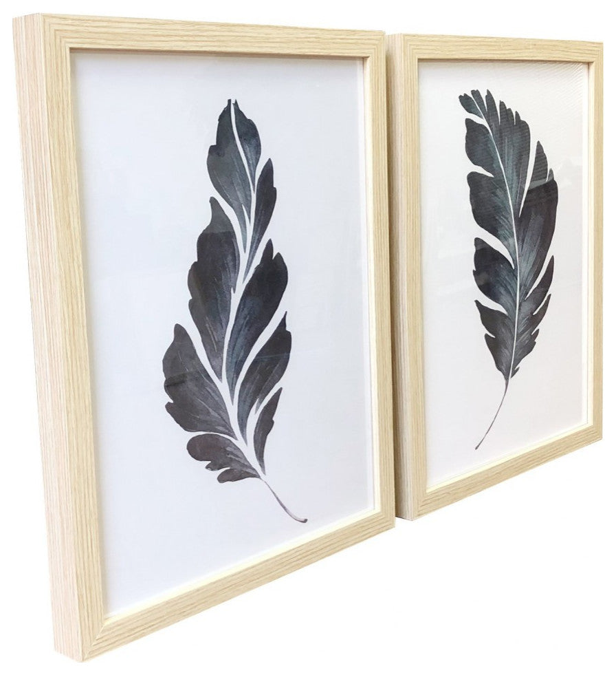 Two Piece Rick Dark Blue Leaves Framed Canvas Wall Art Set