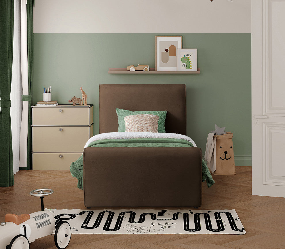 Sloan Black Velvet Full Bed, Brown, Twin