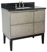 37" Single Vanity, Linen Brown Finish With Black Galaxy Top And Rectangle Sink