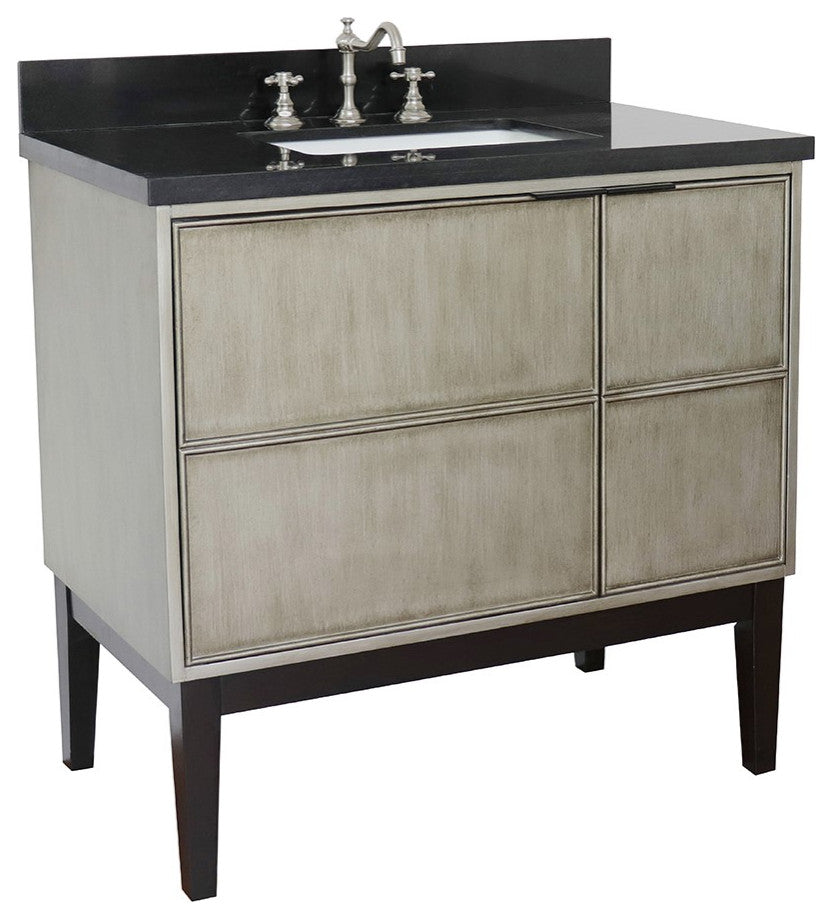 37" Single Vanity, Linen Brown Finish With Black Galaxy Top And Rectangle Sink