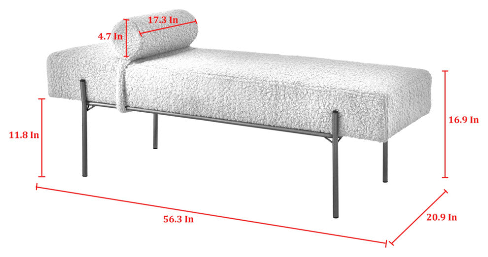 56" Black And Gold Upholstered Sherpa Bench
