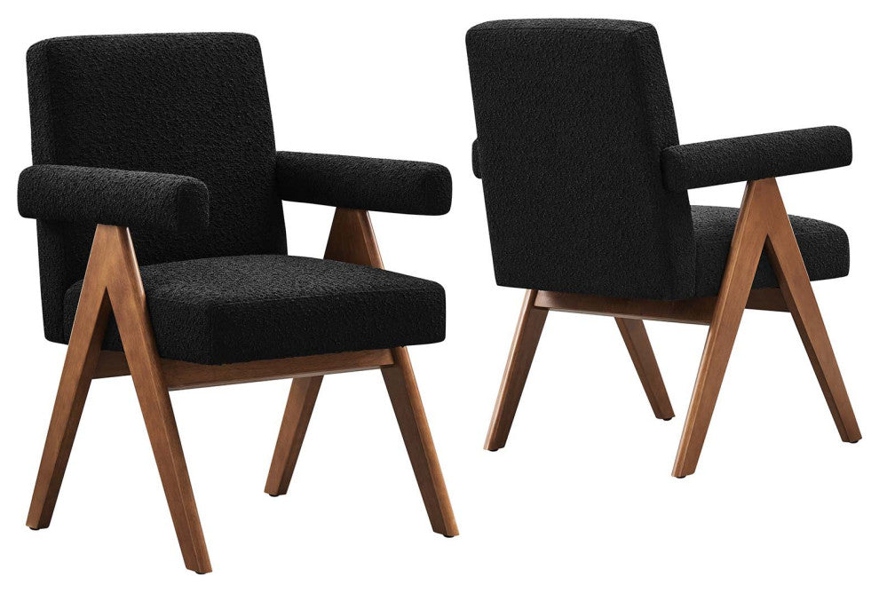 Lyra Boucle Fabric Dining Room Chair, Set of 2, Black