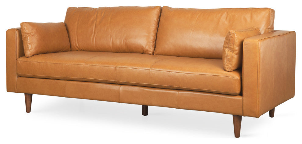 Elton 87.8Lx37.8Wx34.6H Tan Leather Sofa