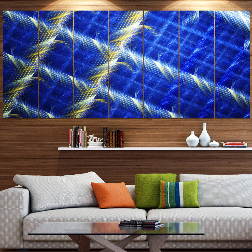 Blue Abstract Metal Grill, Abstract Art on Canvas, 83"x32", 7 Panels