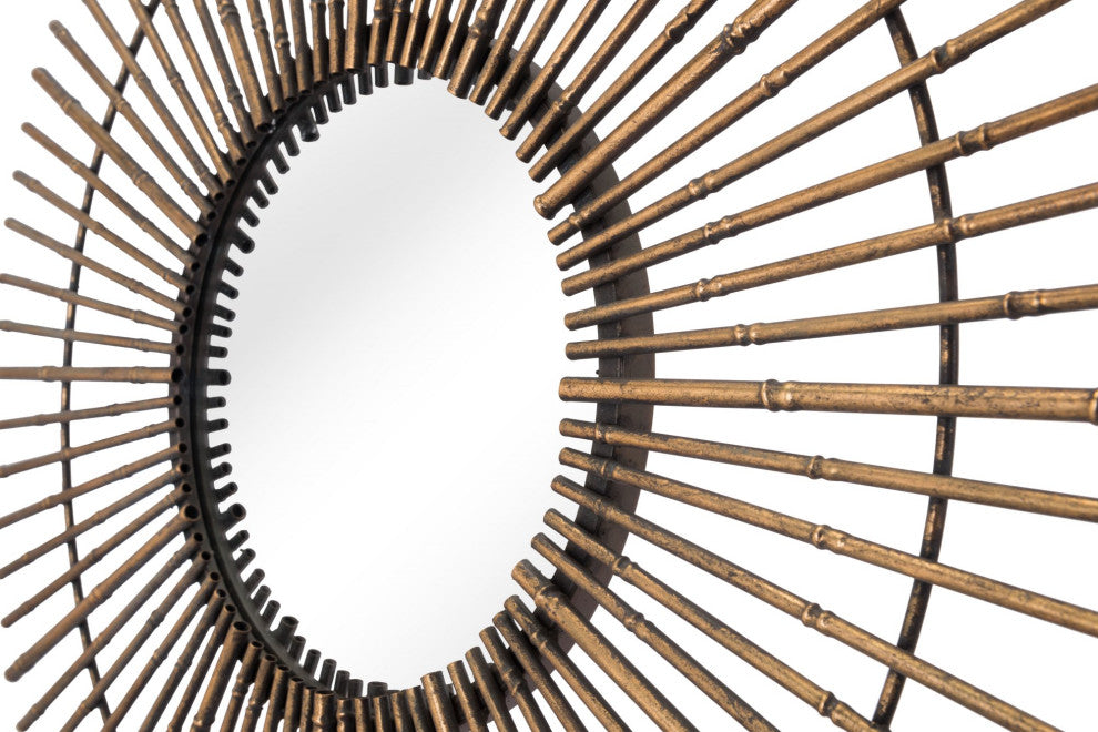 Frame Wall Mirror, Round, Glass, Steel Metal, Gold, Bedroom Living