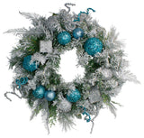 24" Flocked Sequin Ornaments Artificial Pine Christmas Wreath, Unlit