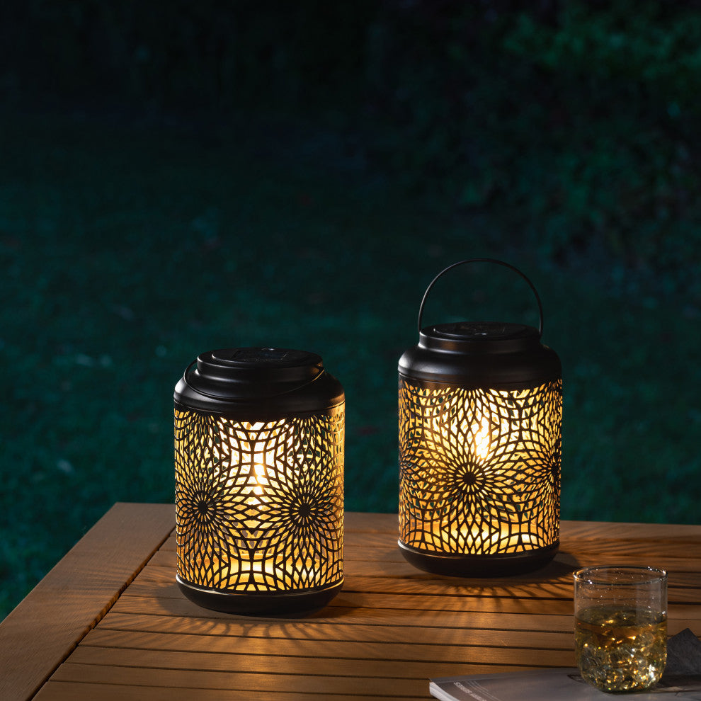 Metal Cutout Solar Powered Hanging Lantern, 2-Piece Set