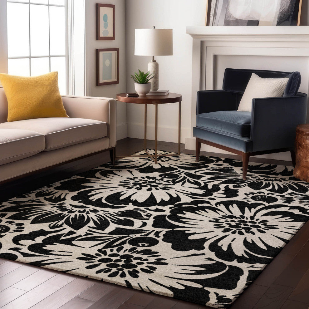 Premium Machine Washable Mayfield AMF551 Black 5' x 7'6" Rug
