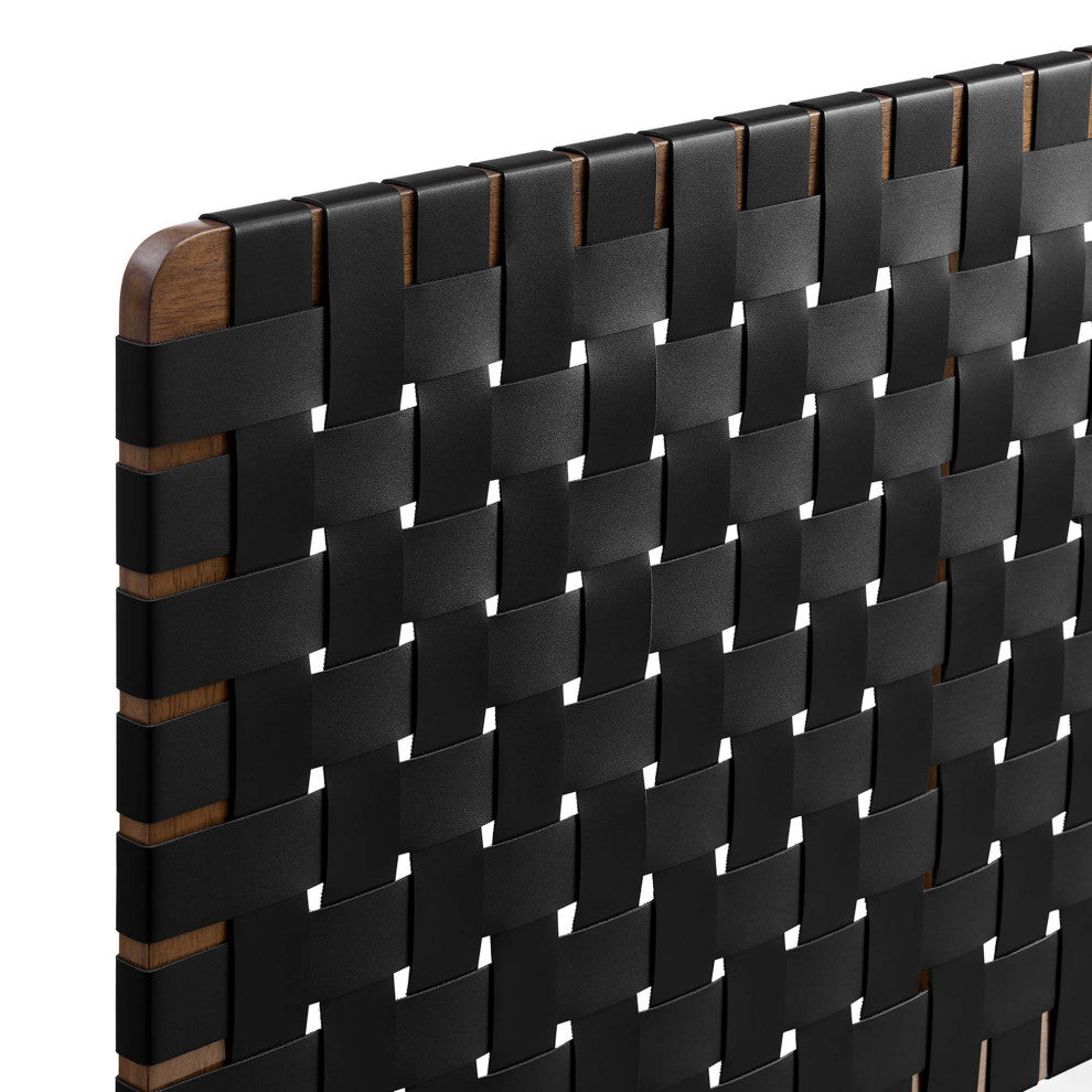 Sparta Weave Wall-Mount Vegan Leather Queen Headboard, Walnut Black